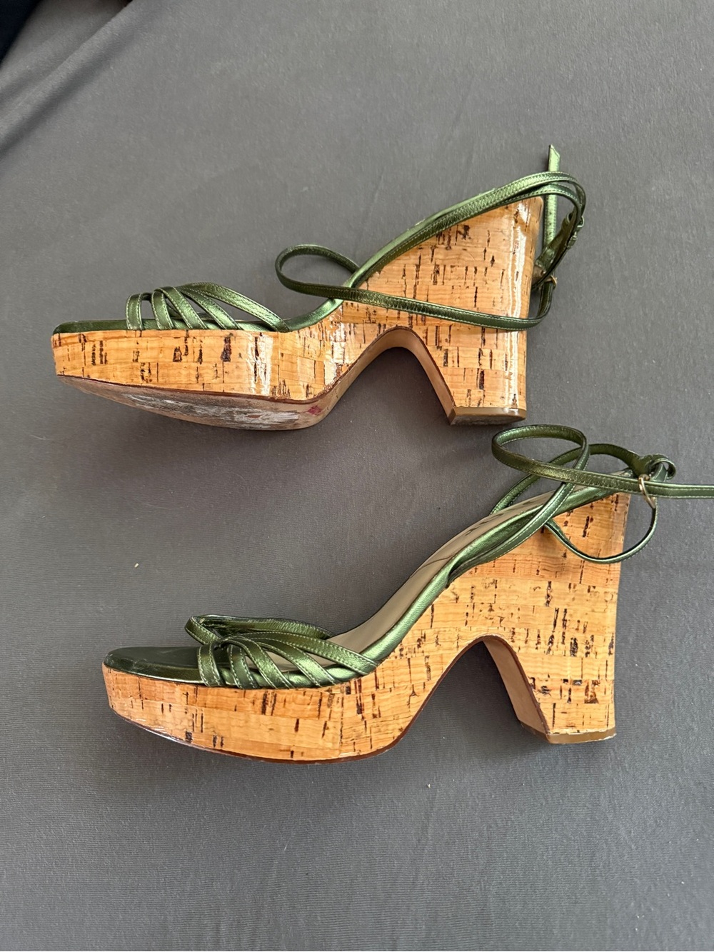 Dior Metallic Green Strappy Ankle-Tie Platforms - Picture 2 of 5